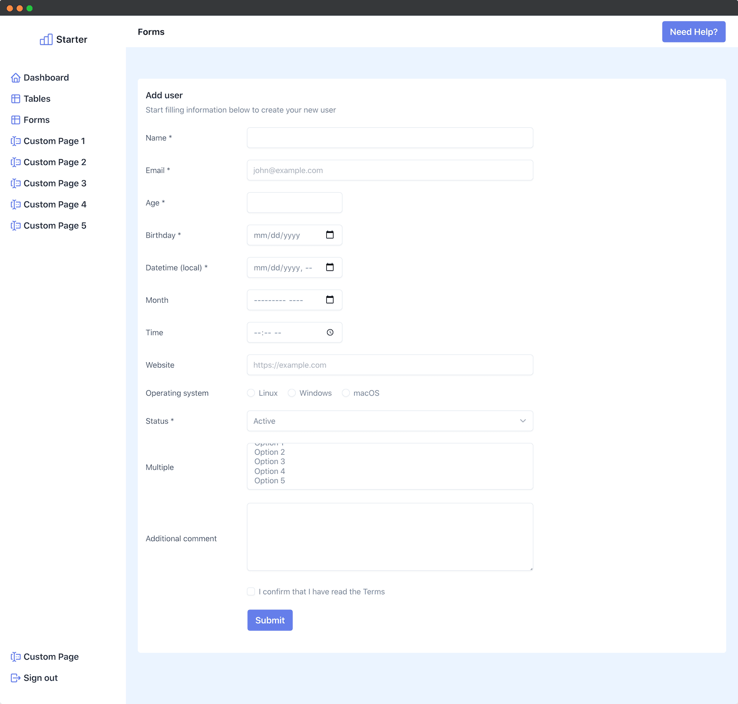 Next JS Forms template table component