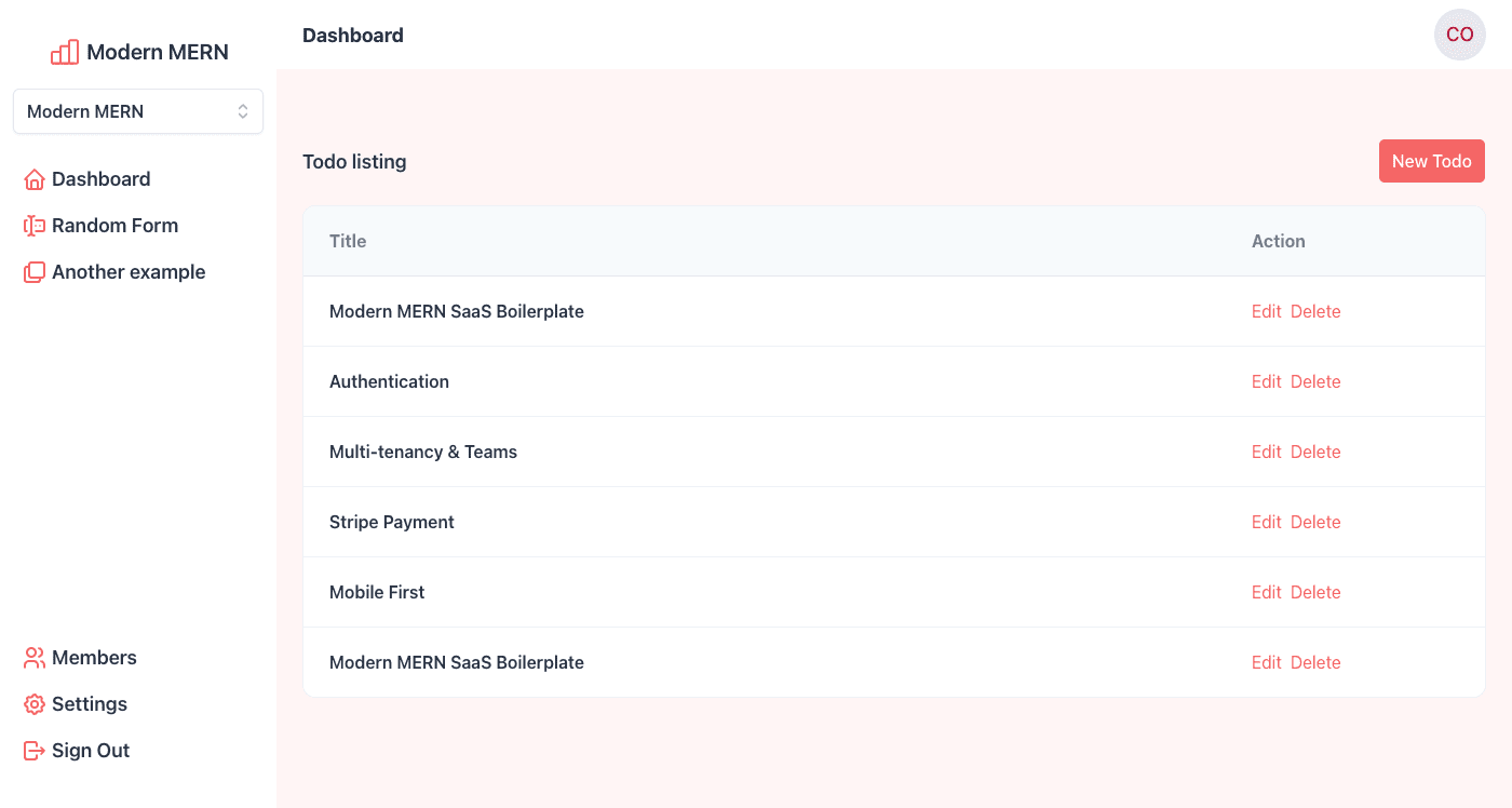 Node.js SaaS Starter kit user dashboard