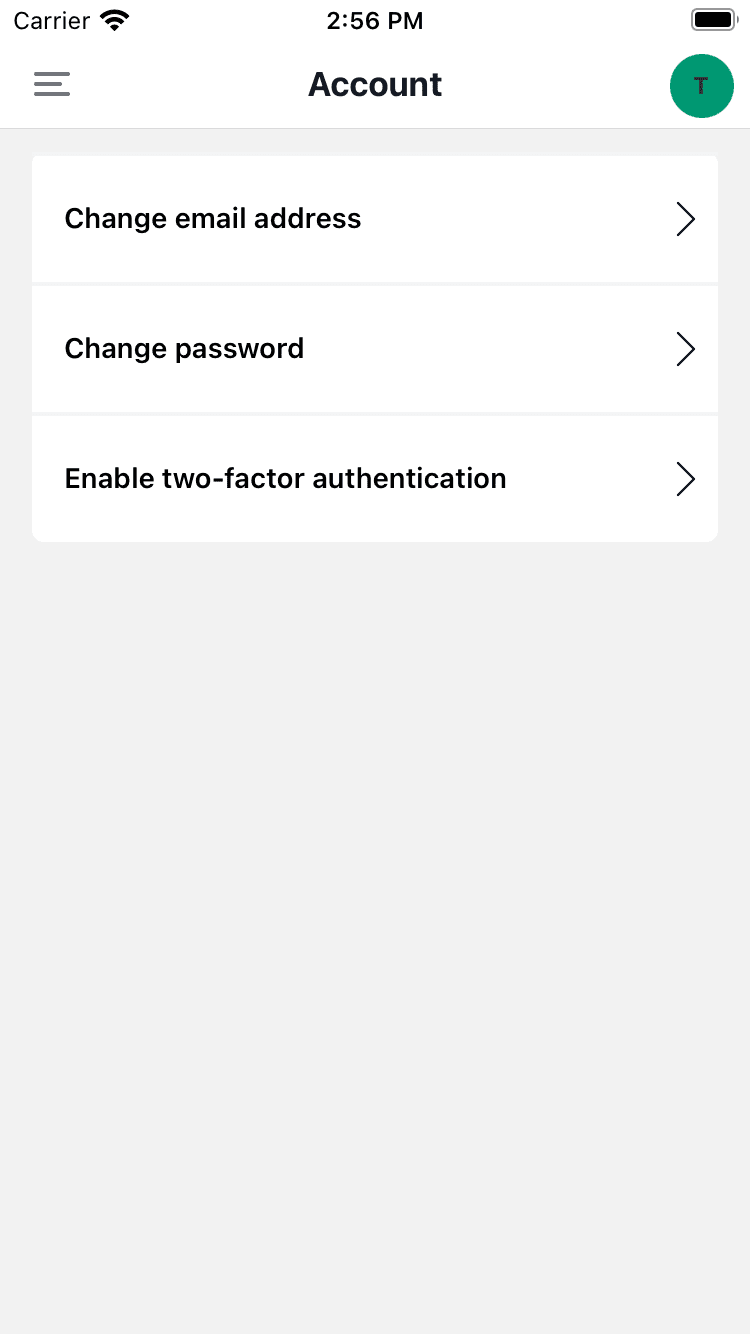 React Native Boilerplate Account menu