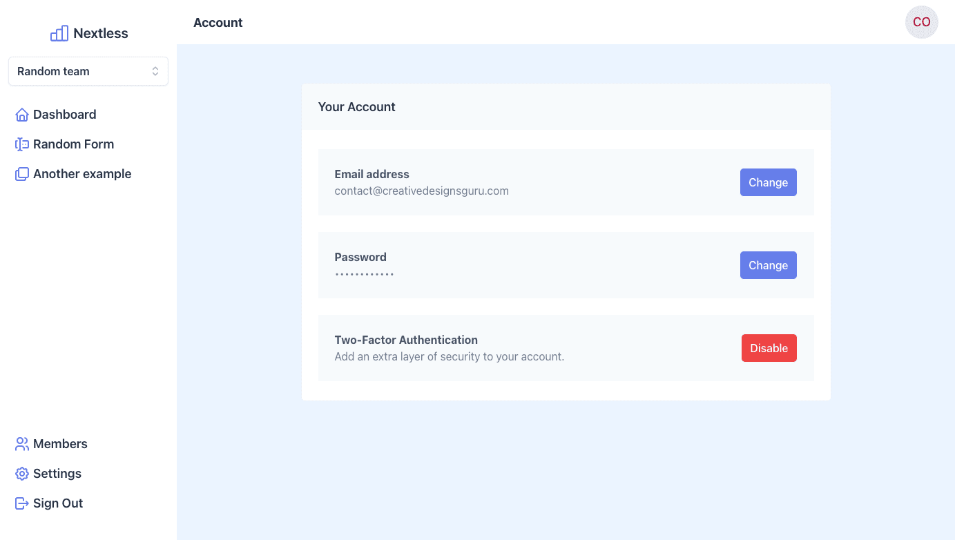 React SaaS Boilerplate user dashboard